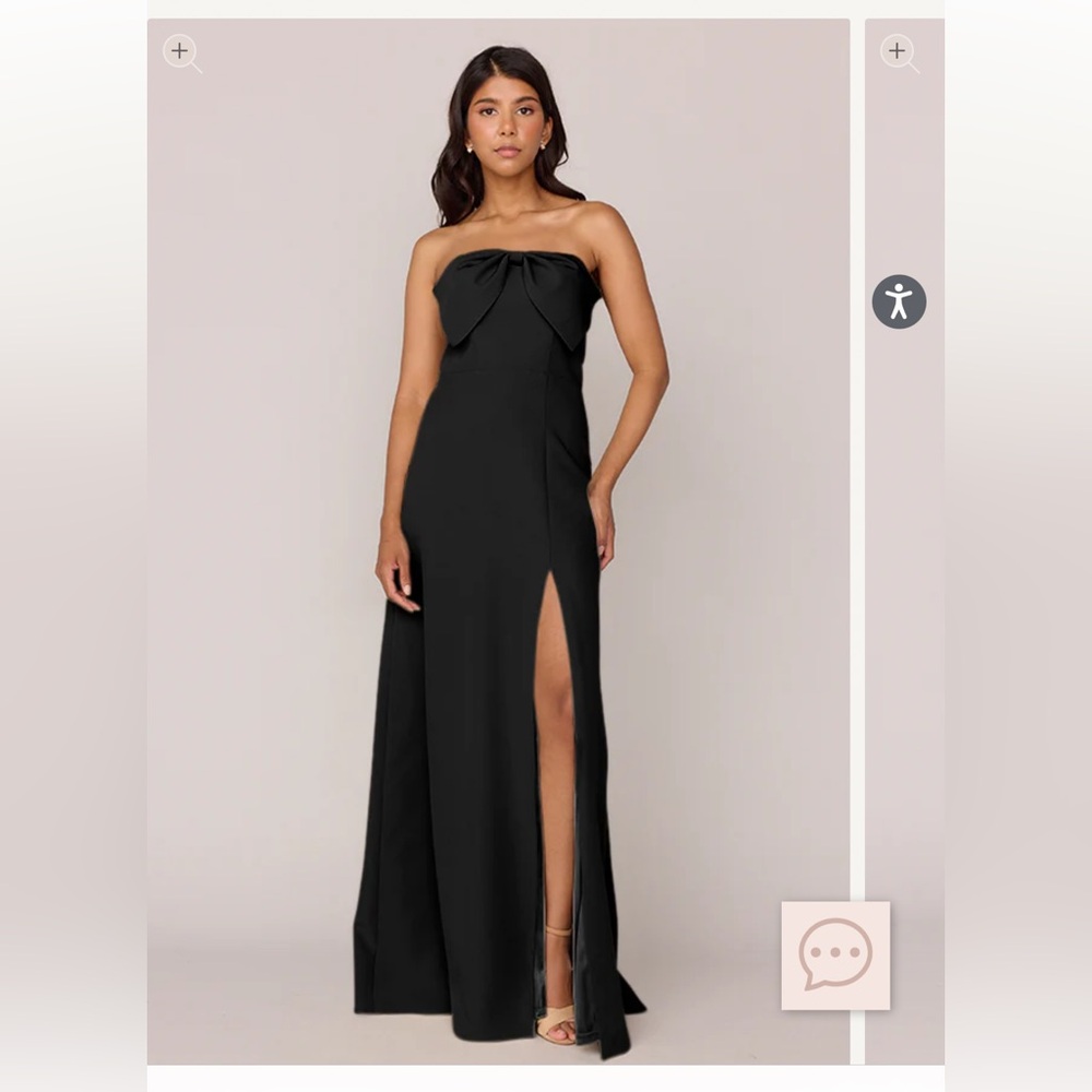 Revelry Strapless Black Gown with Front Bow and High Slit